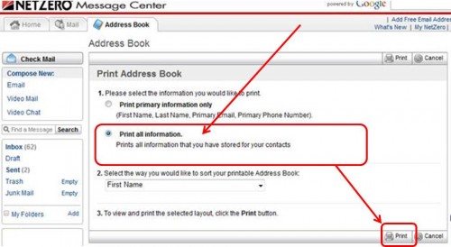 Select Print all Netzero Contacts - Computer Repair Sacramento CA