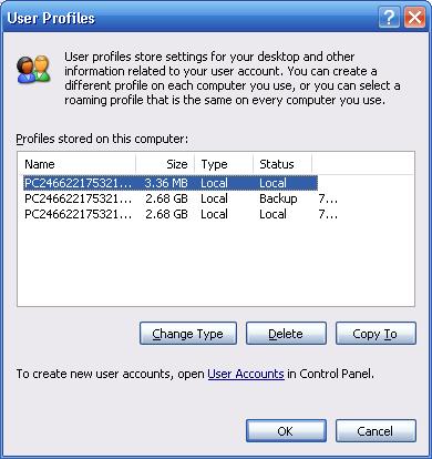 restaurar perfil de usuário do Windows exp