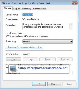 Windows Defender Service Properties - Computer Repair Sacramento Windows Defender Service Properties - Computer Repair Sacramento