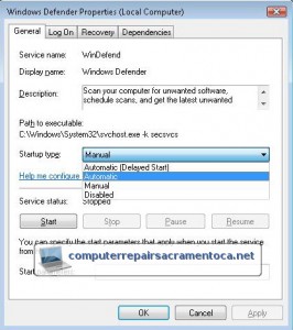 Windows Defender Service Properties Startup Type - Computer Repair Sacramento Windows Defender Service Properties Startup Type - Computer Repair Sacramento